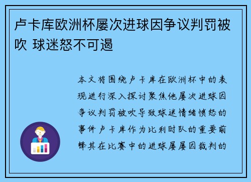 卢卡库欧洲杯屡次进球因争议判罚被吹 球迷怒不可遏